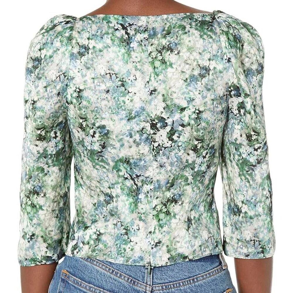 Vince Women's Painted Floral Draped L/S Square Nk Top SZ 2